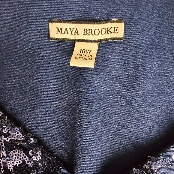 Maya Brooke Two-Piece Sleeveless And Crop Navy Blue Sequins Jacket Dress - Picture 2 of 16